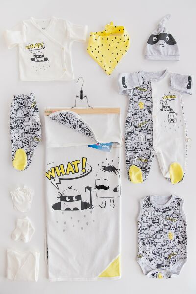 Boom Baskılı Hastane Çıkışı Erkek Bebek Zıbın Seti BEJ -  0-3 AY