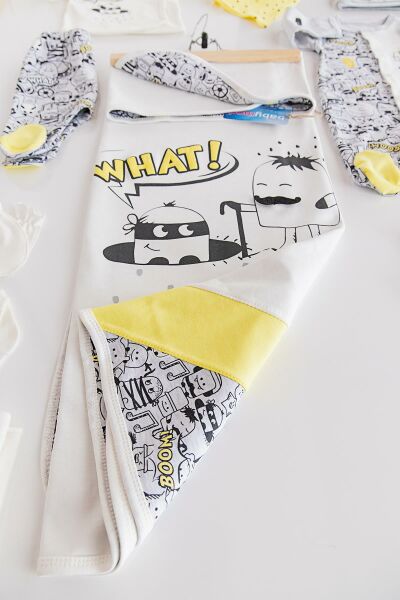 Boom Baskılı Hastane Çıkışı Erkek Bebek Zıbın Seti BEJ -  0-3 AY