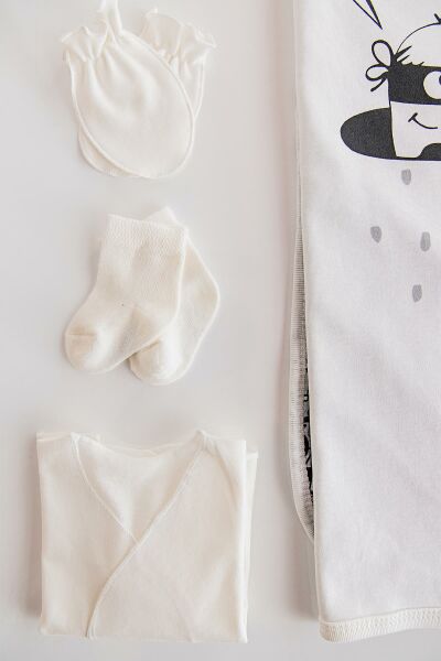 Boom Baskılı Hastane Çıkışı Erkek Bebek Zıbın Seti BEJ -  0-3 AY