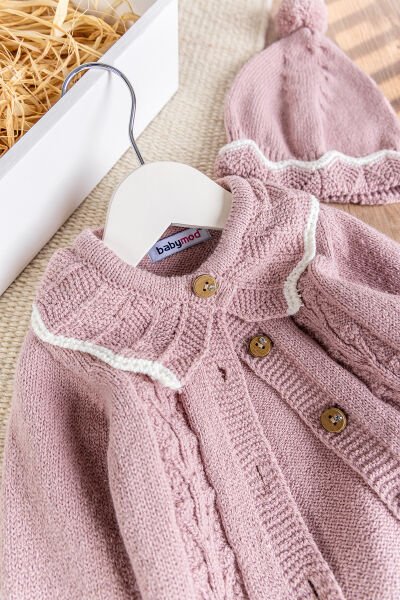 Triko Kışlık Hırkalı Kız Bebek Takım Gül kurusu - 3-6 AY