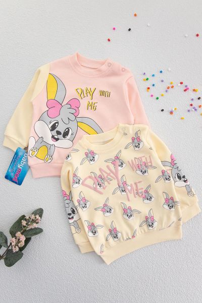 Tavşan Desenli İkili Kız Bebek Sweat Takım