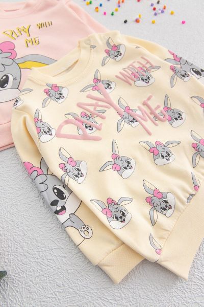 Tavşan Desenli İkili Kız Bebek Sweat Takım