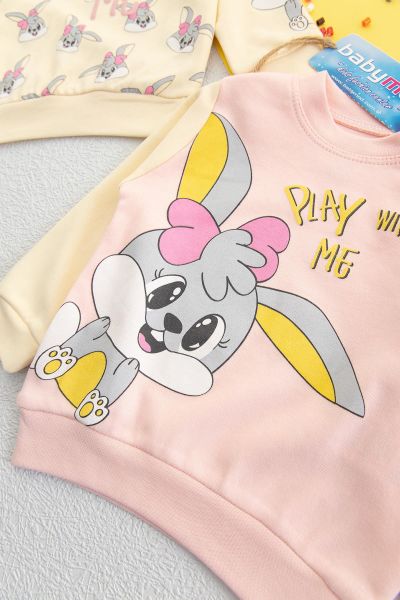Tavşan Desenli İkili Kız Bebek Sweat Takım