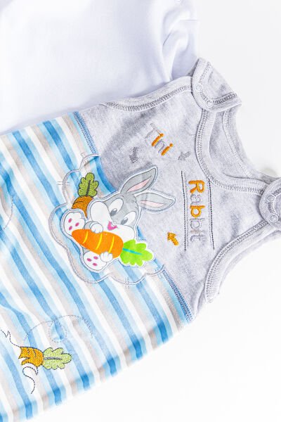 Tavşan Figürlü Erkek Bebek Tulum Salopet Takım GRİ - 3-6 AY