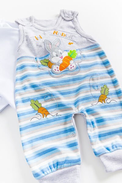Tavşan Figürlü Erkek Bebek Tulum Salopet Takım GRİ - 3-6 AY