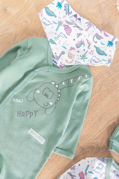 Dino Figürlü Uzun Kollu 2'li Erkek Bebek Tulum