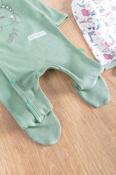 Dino Figürlü Uzun Kollu 2'li Erkek Bebek Tulum