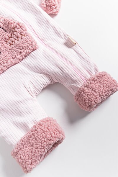Figürlü Peluş Astarlı Kapüşonlu Bebek Tulum PEMBE -  0-3 AY