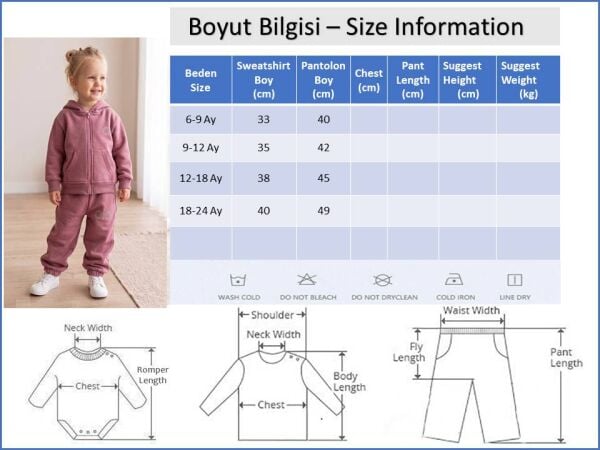 Kız Bebek Çocuk Kapişonlu Hırkalı 3'İplik Pamuk Taş Süslemeli 2'li Takım Set Gül Kurusu