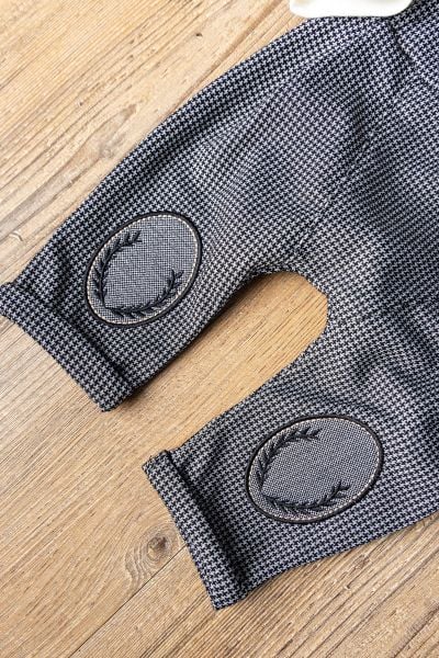 Vintage Desenli Şapkalı Erkek Bebek Tulum Salopet Takım