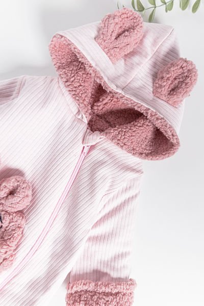 Figürlü Peluş Astarlı Kapüşonlu Bebek Tulum PEMBE - 3-6 AY