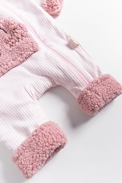 Figürlü Peluş Astarlı Kapüşonlu Bebek Tulum PEMBE - 3-6 AY