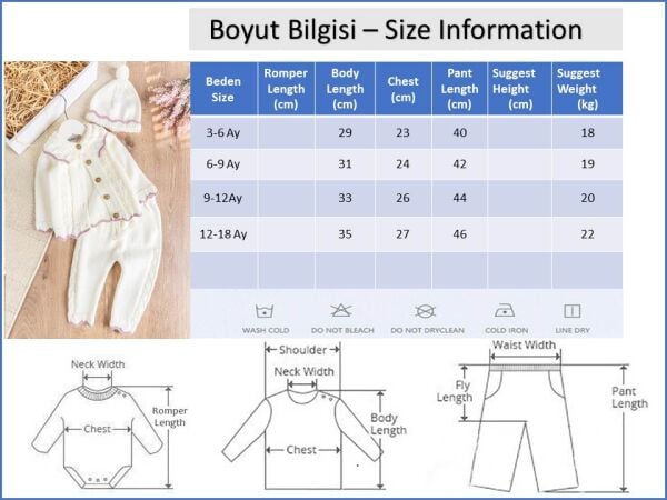 Triko Kışlık Hırkalı Kız Bebek Takım KREM - 3-6 AY