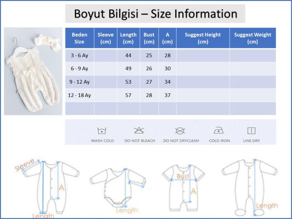 Dantelli Bandanalı Natural Kız Bebek Tulum Takım