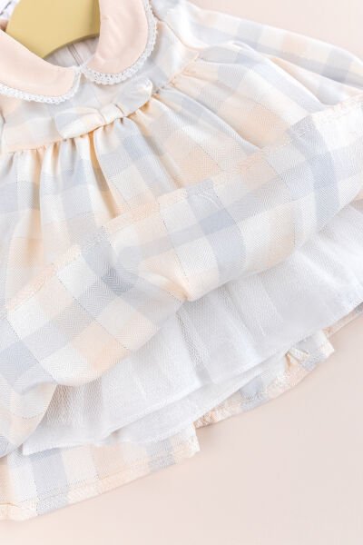Ekose Uzun Kollu Bebe Yakalı Kız Bebek Elbise