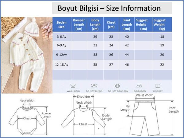 Triko Kışlık Hırkalı Kız Bebek Takım KREM -  9-12 AY
