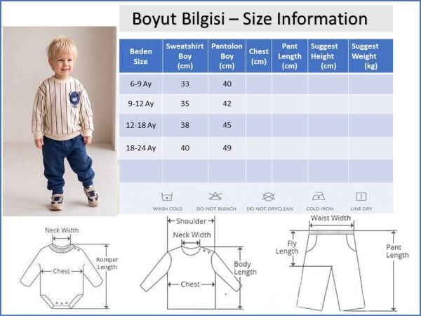 Erkek Bebek Ayıcık Figürlü Çizgili Krem Sweatshirt ve Lavivert Alt Eşofman Takımı