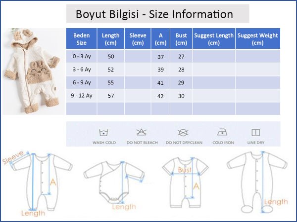 Figürlü Peluş Astarlı Kapüşonlu Bebek Tulum KREM -  0-3 AY