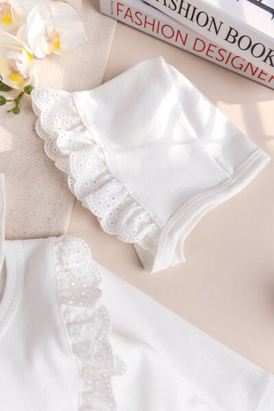 Fistolu 5'li 100% Pamuk Kız Bebek Hastane Çıkışı Bebek Takımı Ekru