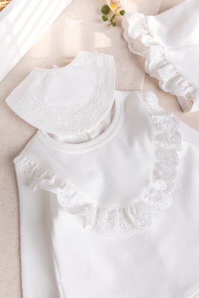 Fistolu 5'li 100% Pamuk Kız Bebek Hastane Çıkışı Bebek Takımı Ekru