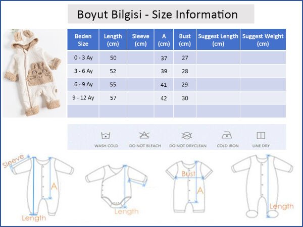 Figürlü Peluş Astarlı Kapüşonlu Bebek Tulum KREM -  6-9 AY