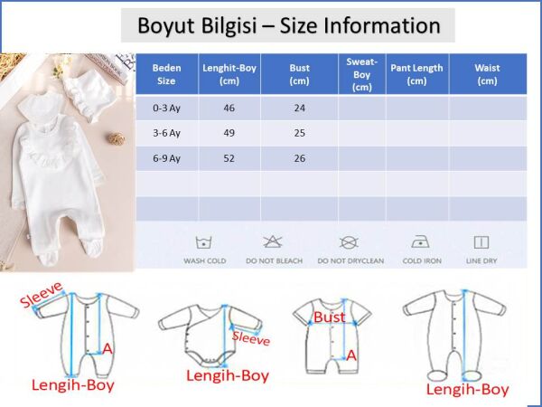 Fistolu Şapkalı 100% Pamuk Kız Bebek Tulum Krem