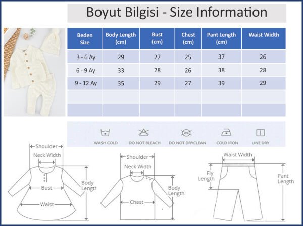 Triko Hırkalı Bereli Unisex Kışlık Şapkalı Bebek Takım KREM -  12-18 AY