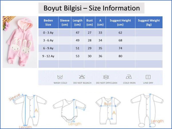 Tavşan Figürlü Peluş Kız Bebek Tulum