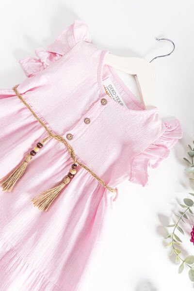 Hasır Kuşaklı Yazlık Kız Çocuk Elbise PEMBE - 3 Yaş