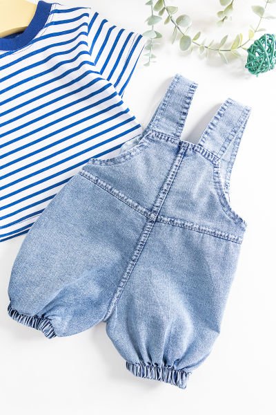 Oyuncak Ayıcıklı Denim Kumaşlı Erkek Bebek Tulum Salopet Takım