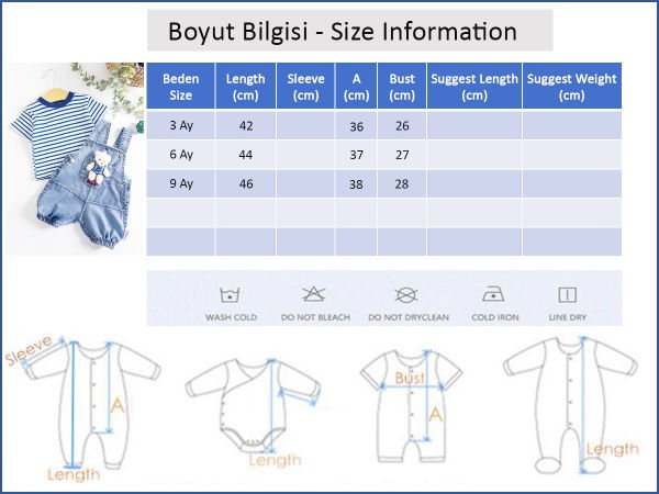 Oyuncak Ayıcıklı Denim Kumaşlı Erkek Bebek Tulum Salopet Takım