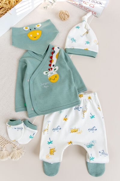 Zürafa Temalı 5 Parça Erkek Bebek Hastane Çıkışı Bebek Takımı