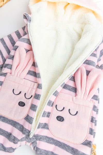 Figürlü İçi Peluş Kadife Kız Bebek Tulum