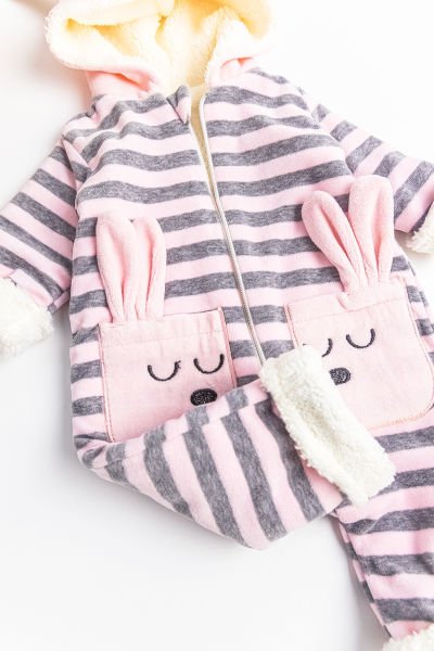 Figürlü İçi Peluş Kadife Kız Bebek Tulum