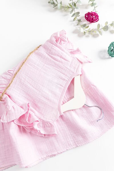Hasır Kuşaklı Yazlık Kız Çocuk Elbise PEMBE - 6 Yaş