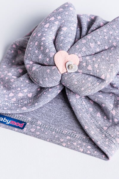 Kız Bebek Bandana Şapka Kalpli Fiyonklu Bebek Bone