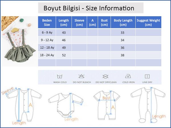 Çiçekli Desenli Gömlekli Kız Bebek Salopet Elbise Takım YEŞİL - 18-24 AY