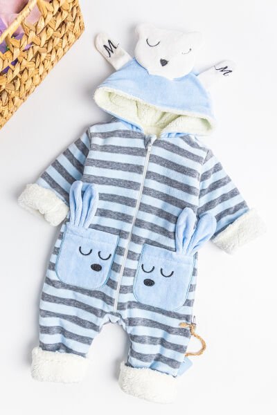 Figürlü İçi Peluş Kadife Erkek Bebek Tulum