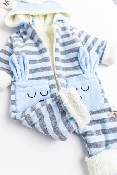 Figürlü İçi Peluş Kadife Erkek Bebek Tulum