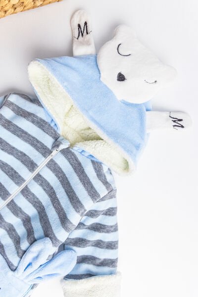 Figürlü İçi Peluş Kadife Erkek Bebek Tulum