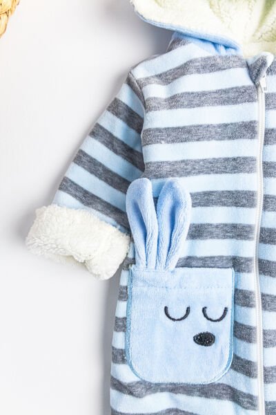 Figürlü İçi Peluş Kadife Erkek Bebek Tulum