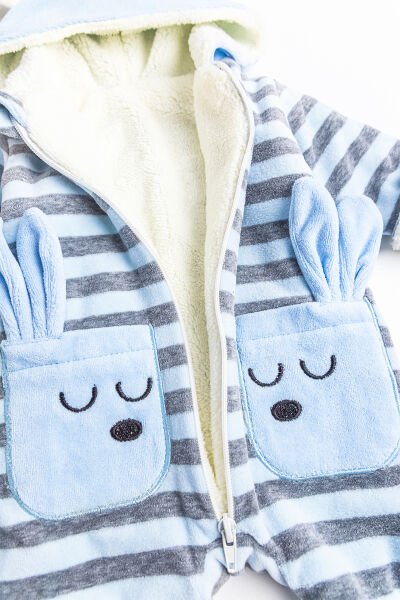 Figürlü İçi Peluş Kadife Erkek Bebek Tulum