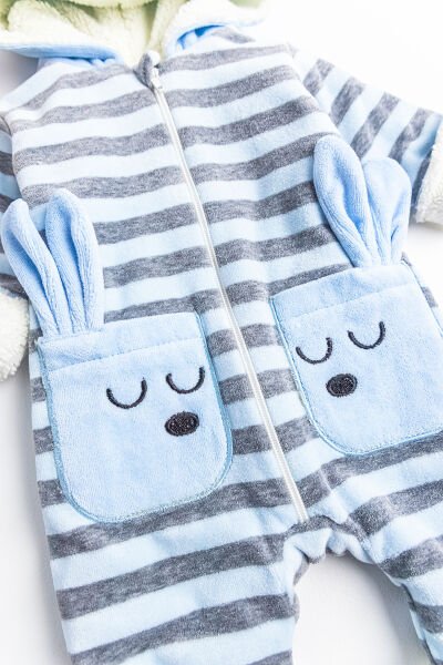 Figürlü İçi Peluş Kadife Erkek Bebek Tulum