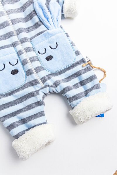 Figürlü İçi Peluş Kadife Erkek Bebek Tulum