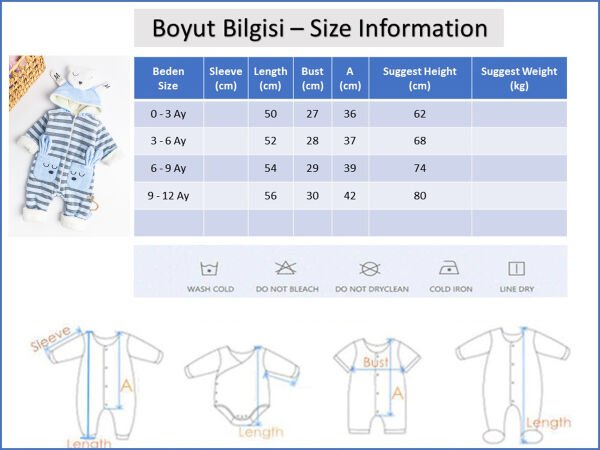 Figürlü İçi Peluş Kadife Erkek Bebek Tulum
