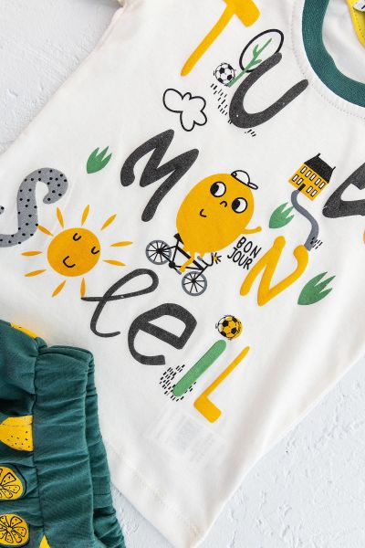 Limon Temalı Yazlık İkili Erkek Bebek Takım