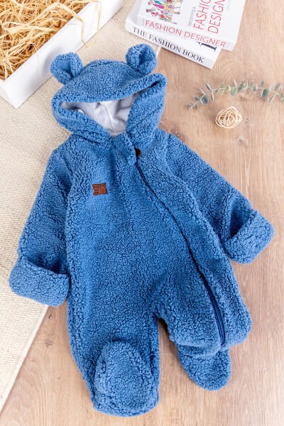 Kapüşonlu Kendinden Eldivenli Welsoft Kışlık Kız/Erkek Bebek Tulum