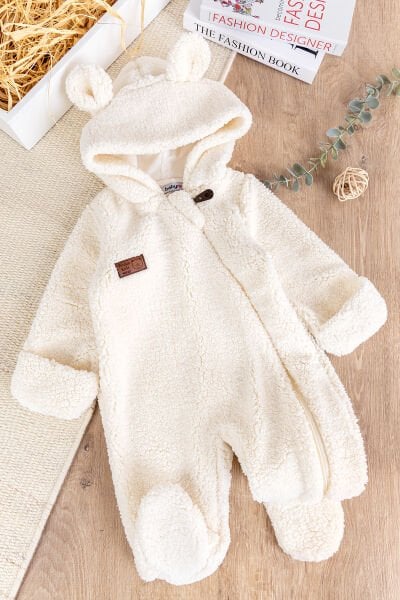 Kapüşonlu Kendinden Eldivenli Welsoft Kışlık Kız/Erkek Bebek Tulum