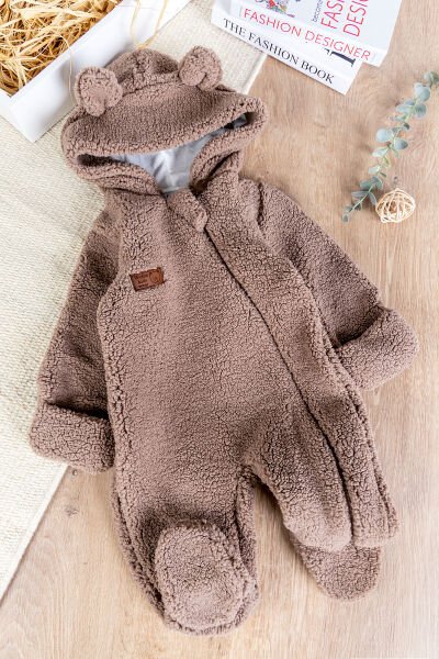 Kapüşonlu Kendinden Eldivenli Welsoft Kışlık Kız/Erkek Bebek Tulum