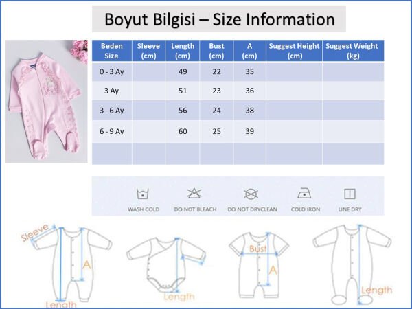 Tavşan İşlemeli Dantelli Kız Bebek Tulum